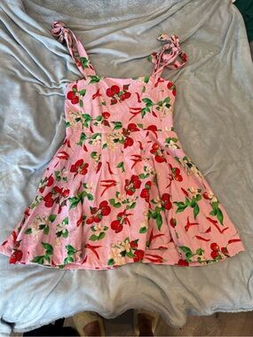 Zara Pink Mini Dress with Red tomato and chili pepper Print